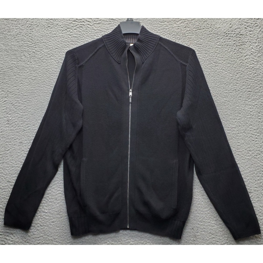 Calvin Klein Sweater Mens M Black Acrylic Blend Ribbed Knit Long Sleeve Full Zip